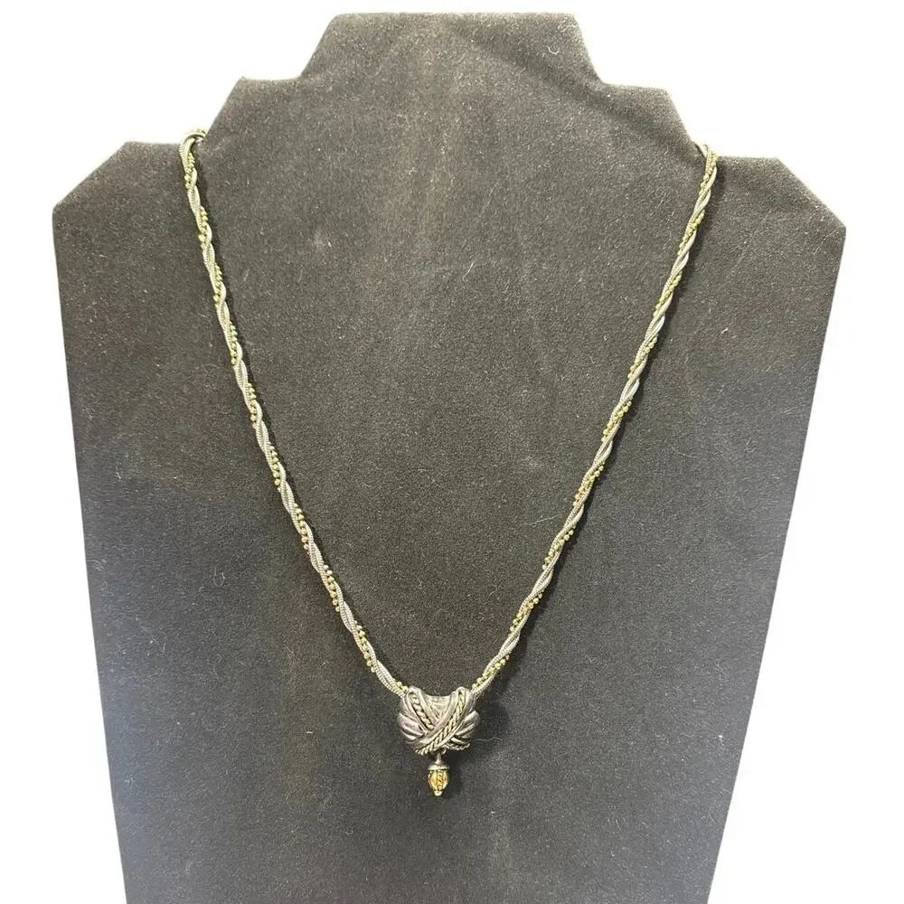 Vintage Premier Design Two-Tone 3-Strand Twisted Rope Chain Crown Pendant